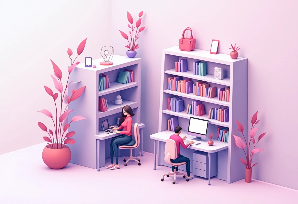 Abstract app icons in a library-like setting