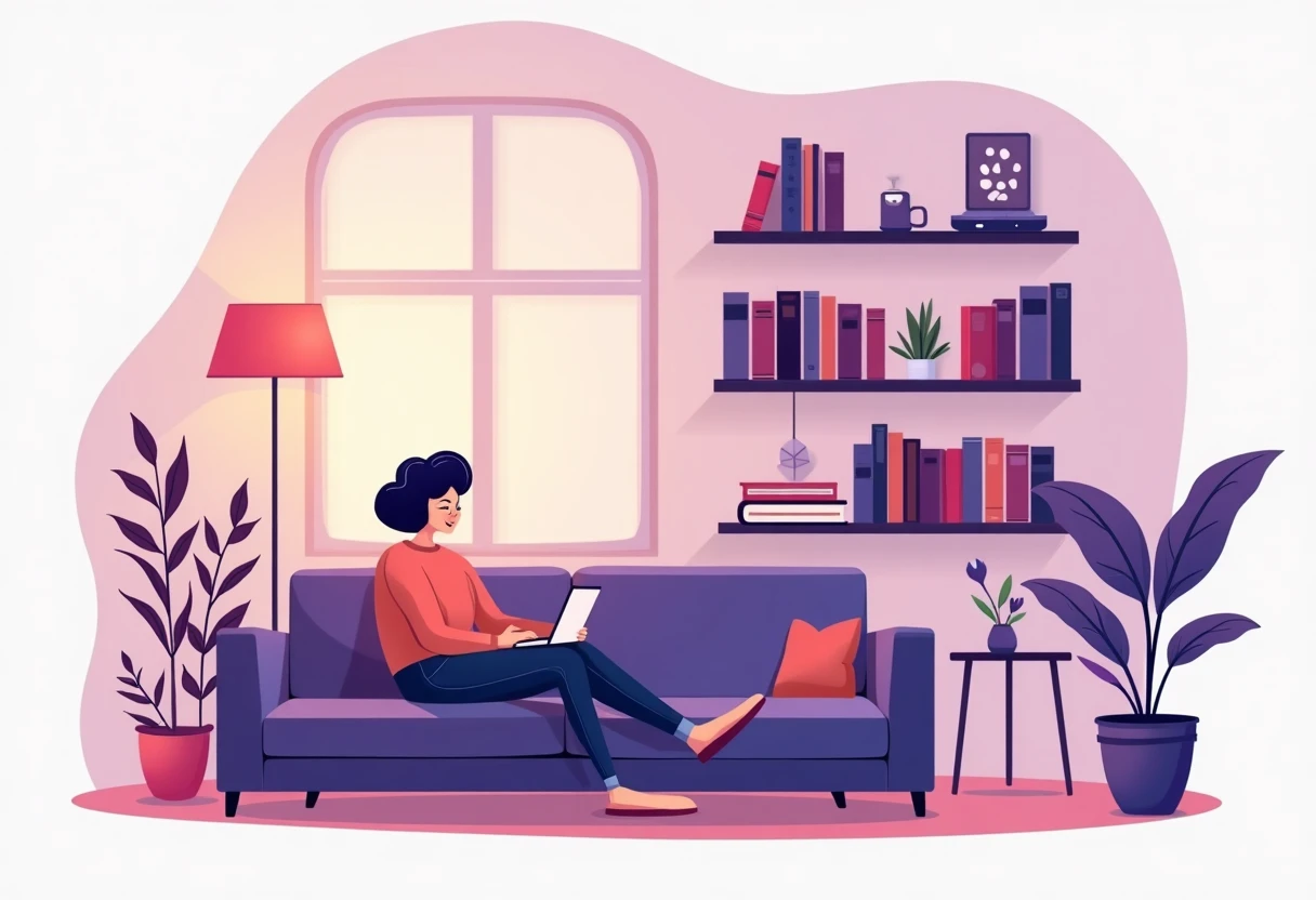 Person enjoying streaming content in a cozy setting